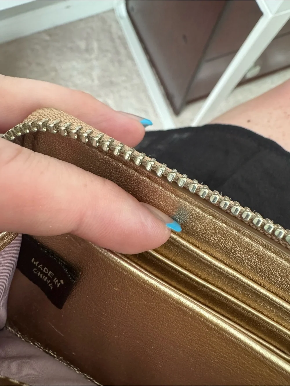 Coach Pearlized Gold Signature C Embossed Leather Zip Around Wallet